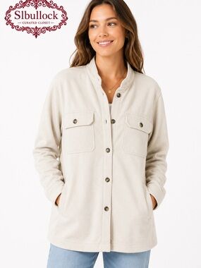 Essex Crossing Faux Suede Shacket Jacket Soft Stretch Utility Button-Up Cream L